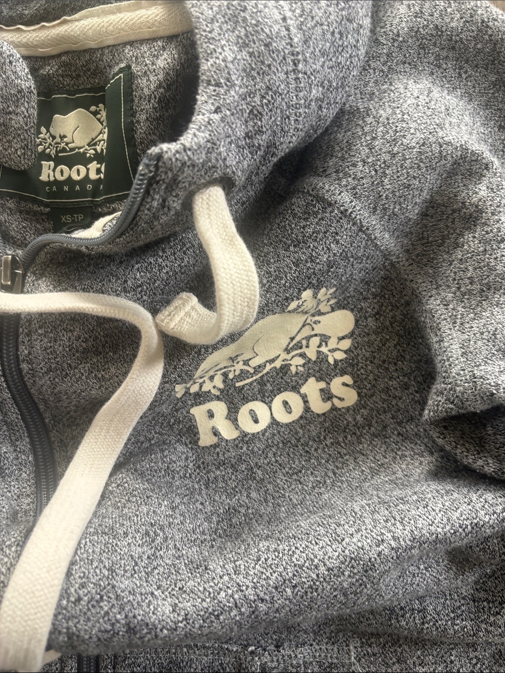 Roots Canada Grey Hooded Onesie Jumpsuit XS Full Zip Beaver Logo - Picture 6 of 8